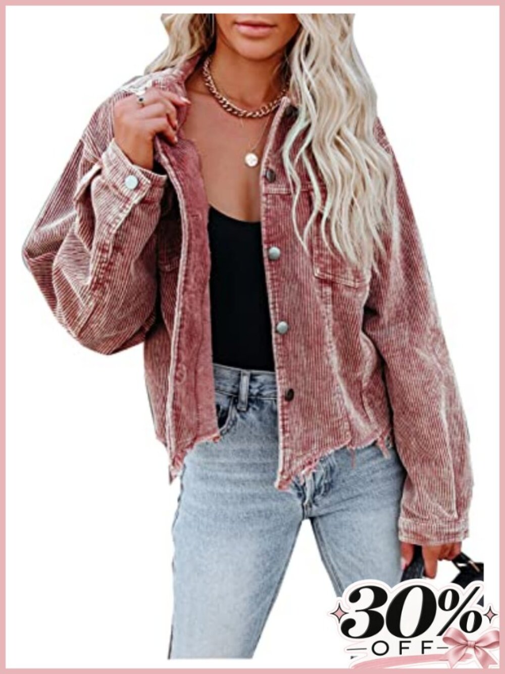 Womens Cropped Corduroy Jacket Button Down Shacket Oversized Loose Fit